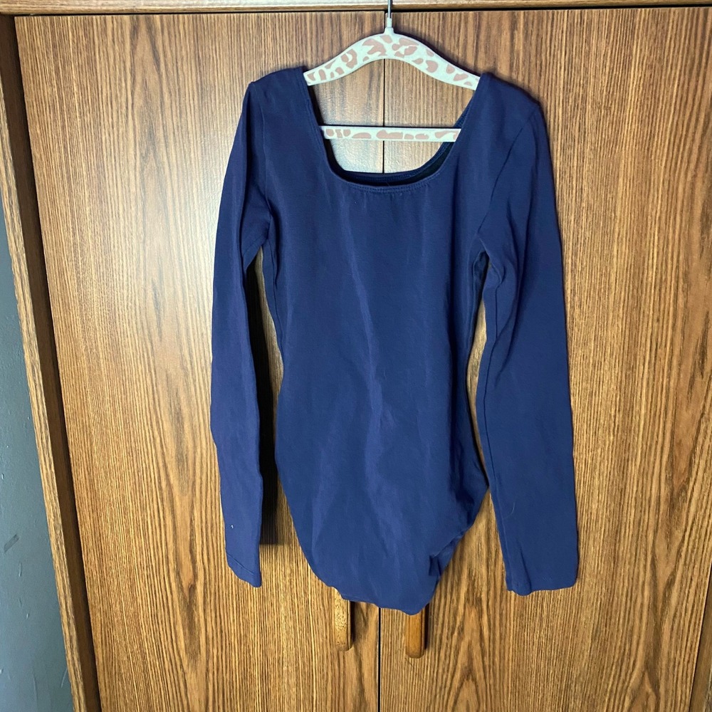 Bloch Leotard Kids 8/10 Navy Blue Long Sleeve Scoop Neck Dance Gymnastics